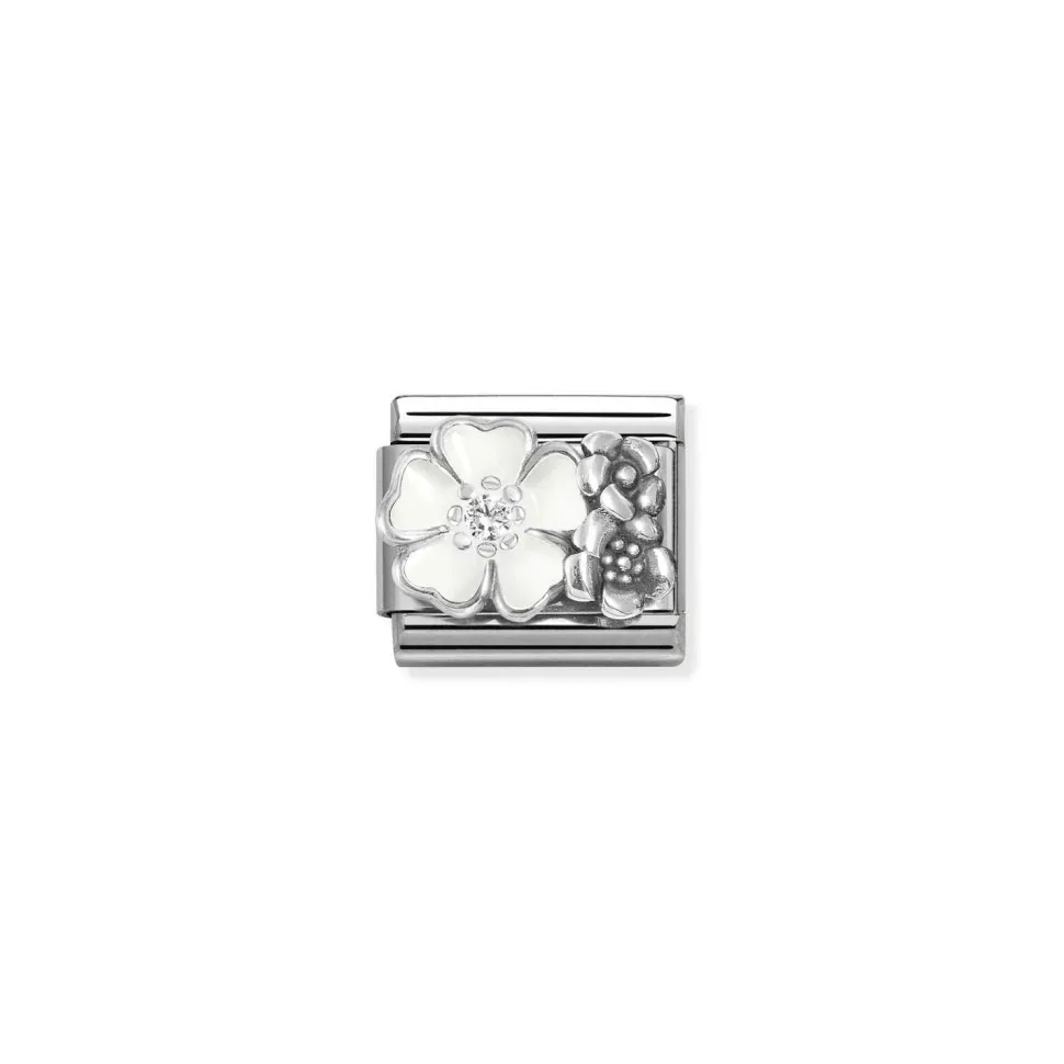 Nomination – Composable CL SYMBOLS OX, in steel, enamel, cz and 925 sterling silver (01_WHITE flower with flowers)