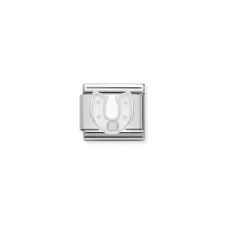 Nomination – Composable CL SIMBOLS stainless steel, enamel, 1 Cub. Zirc and 925 sterling silver WHITE horseshoe