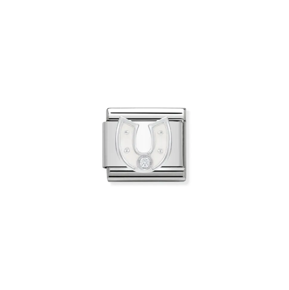 Nomination – Composable CL SIMBOLS stainless steel, enamel, 1 Cub. Zirc and 925 sterling silver WHITE horseshoe
