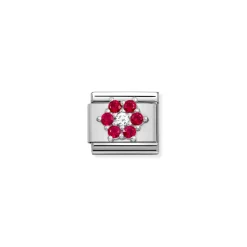 Nomination – Composable CL SYMBOLS steel, Cz and 925 sterling silver RICH RED and WHITE flower