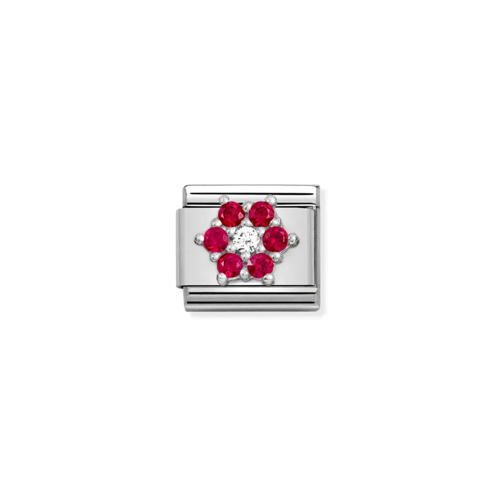 Nomination – Composable CL SYMBOLS steel, Cz and 925 sterling silver RICH RED and WHITE flower