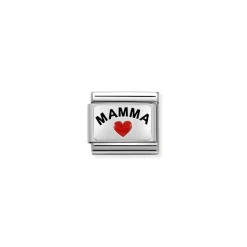 Nomination – Composable CL OXIDIZED PLATES in steel, enamel and 925 sterling silver (34_MAMMA with heart)
