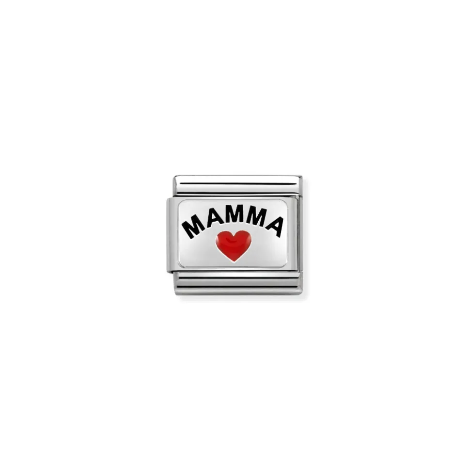 Nomination – Composable CL OXIDIZED PLATES in steel, enamel and 925 sterling silver (34_MAMMA with heart)