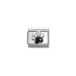 Nomination – Composable CL SIMBOLS stainless steel, enamel, Cub, Zirc and 925 sterling silver (12_Paw black WHITE)
