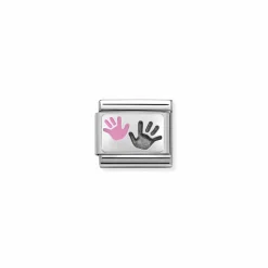 Nomination – Composable CL OXIDIZED PLATES in steel, enamel and 925 sterling silver (42_Hands Daughter and Parent)