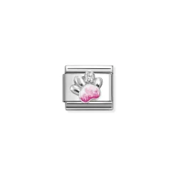 Nomination – Composable CL SIMBOLS stainless steel, enamel, Cub, Zirc and 925 sterling silver (13_Paw pink WHITE)