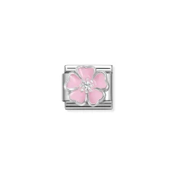 Nomination – Composable CL SIMBOLS stainless steel, enamel, Cub, Zirc and 925 sterling silver (14_WHITE pink peach blossom)