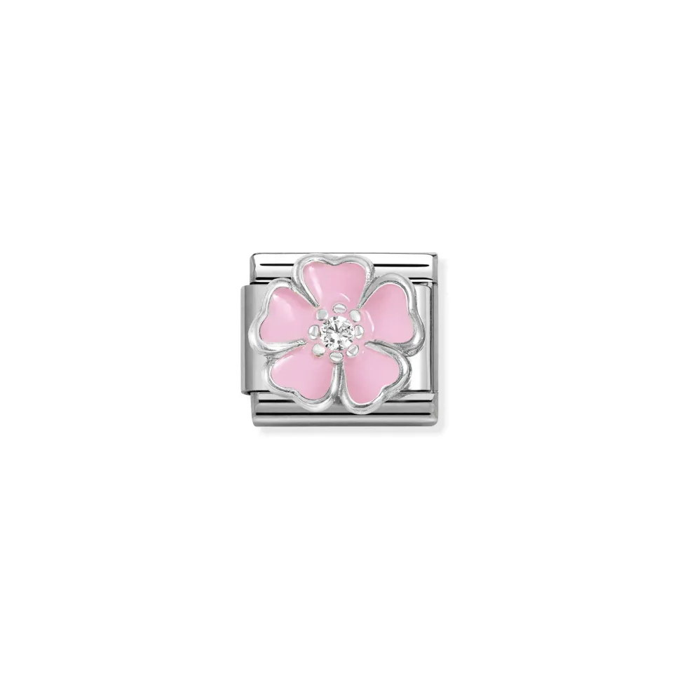 Nomination – Composable CL SIMBOLS stainless steel, enamel, Cub, Zirc and 925 sterling silver (14_WHITE pink peach blossom)