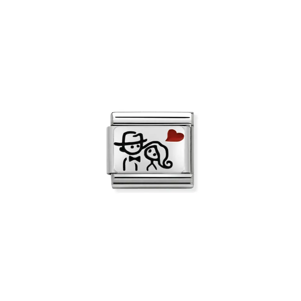 Nomination – Composable CL OXIDIZED PLATES in steel, enamel and 925 sterling silver Couple with heart