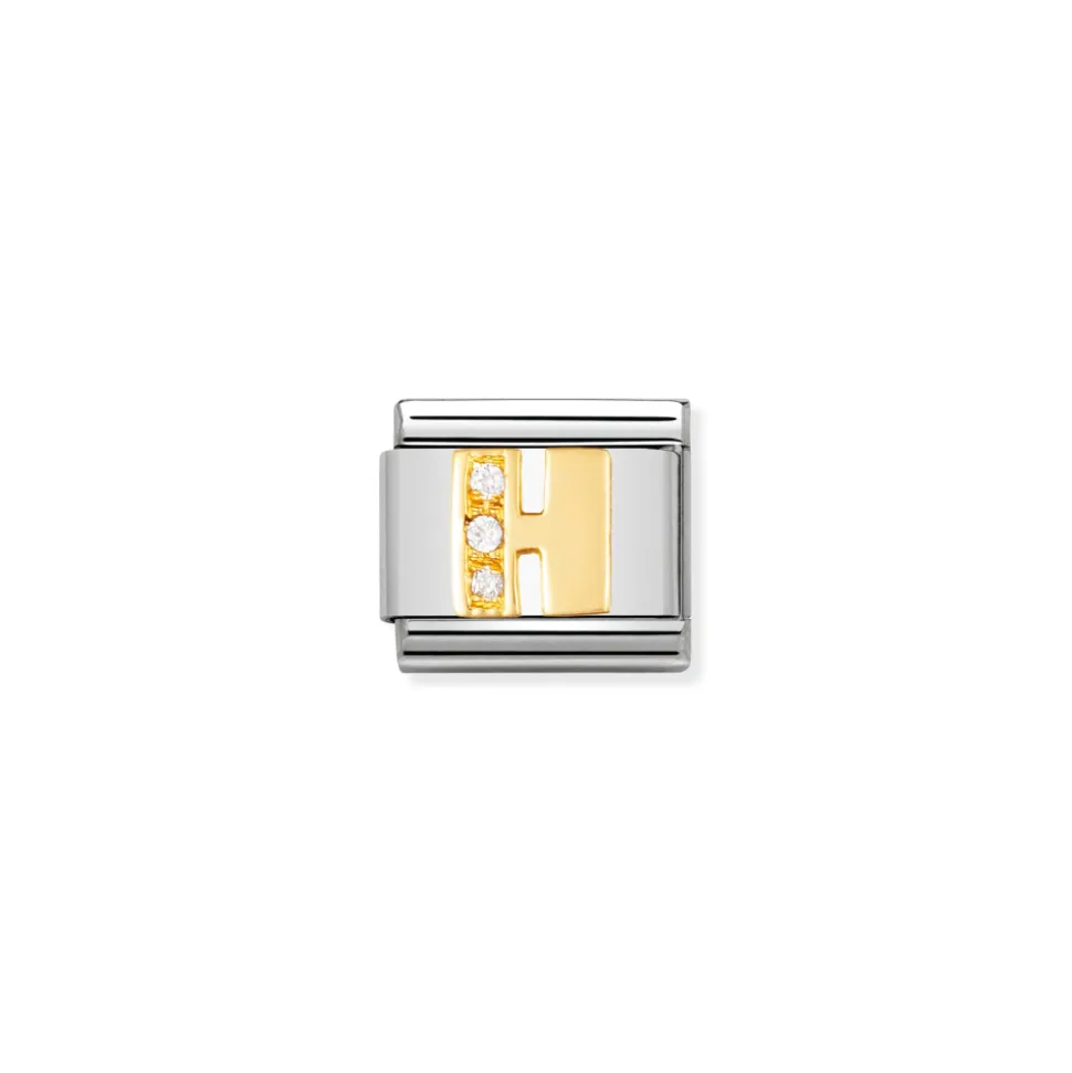 Nomination – COMPOSABLE Classic LETTERS in stainless steel with 18k gold and Cubic Zirconia (08_H)
