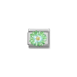 Nomination – Composable CL SIMBOLS stainless steel, enamel, Cub. Zirc and 925 sterling silver GREEN flower