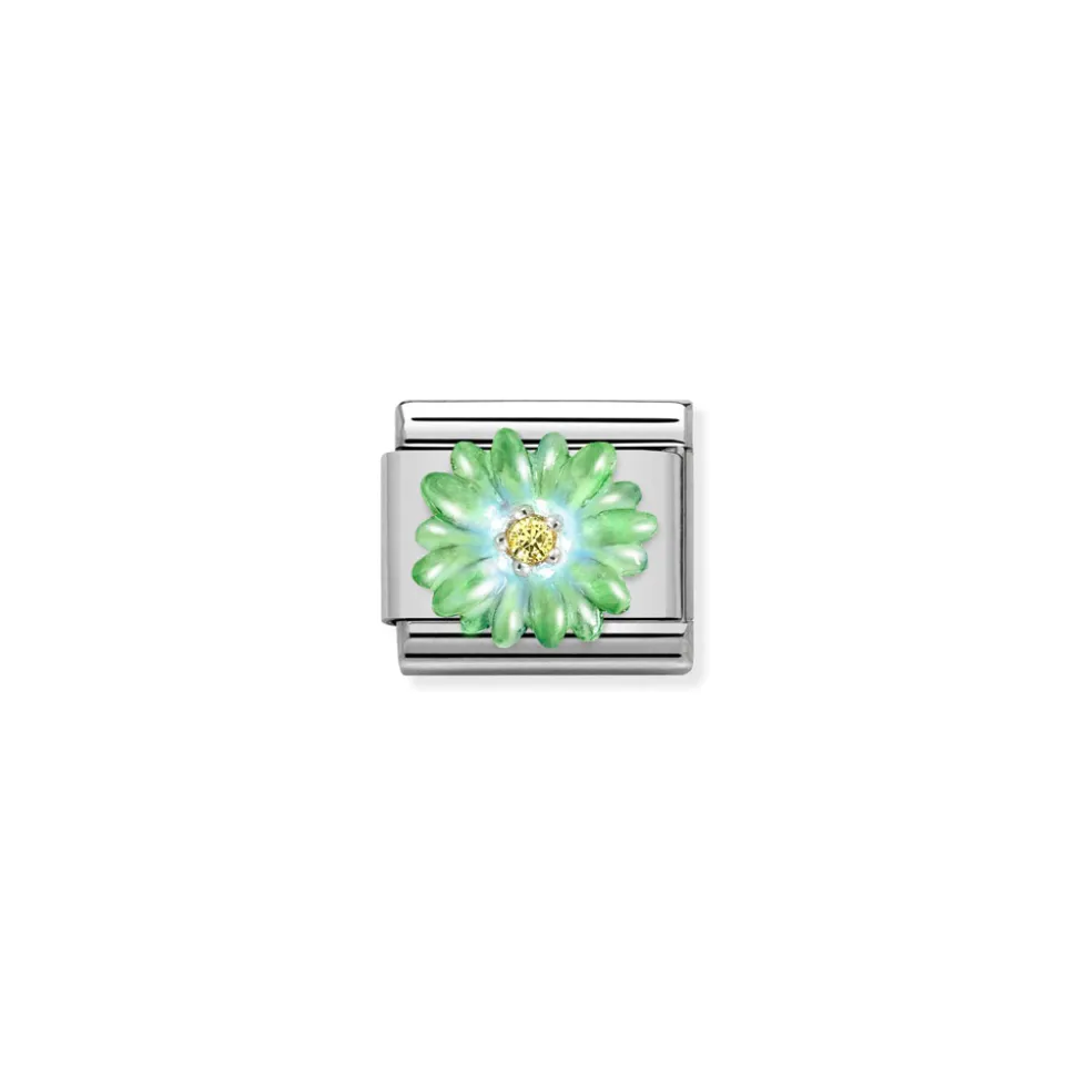 Nomination – Composable CL SIMBOLS stainless steel, enamel, Cub. Zirc and 925 sterling silver GREEN flower
