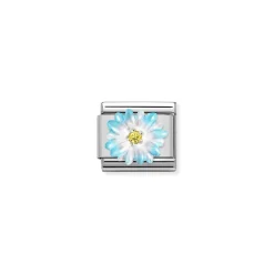 Nomination – Composable CL SIMBOLS stainless steel, enamel, Cub. Zirc and 925 sterling silver LIGHT BLUE flower