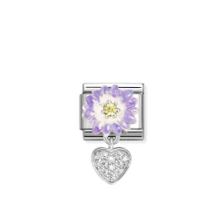 Nomination – Composable Classic CHARMS steel, 925 sterling silver, enamel and cz (10_Lilac daisy with heart)