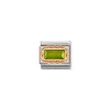 Nomination – Composable Classic FACETED BAGUETTE WITH RICH SETTING in steel and 9k gold PERIDOT GREEN
