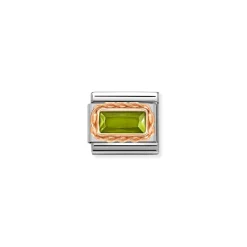 Nomination – Composable Classic FACETED BAGUETTE WITH RICH SETTING in steel and 9k gold PERIDOT GREEN