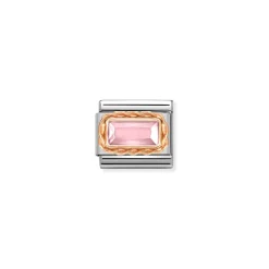 Nomination – Composable Classic FACETED BAGUETTE WITH RICH SETTING in steel and 9k gold PINK