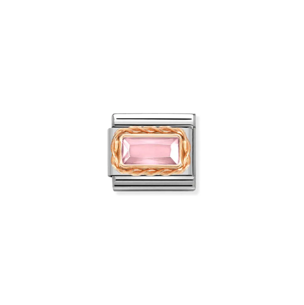 Nomination – Composable Classic FACETED BAGUETTE WITH RICH SETTING in steel and 9k gold PINK