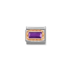 Nomination – Composable Classic FACETED BAGUETTE WITH RICH SETTING in steel and 9k gold PURPLE
