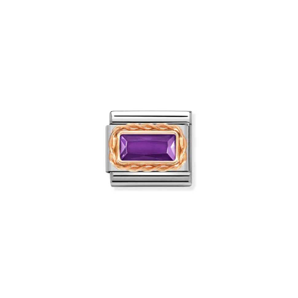 Nomination – Composable Classic FACETED BAGUETTE WITH RICH SETTING in steel and 9k gold PURPLE