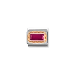 Nomination – Composable Classic FACETED BAGUETTE WITH RICH SETTING in steel and 9k gold RED