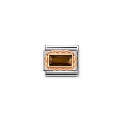 Nomination – Composable Classic FACETED BAGUETTE WITH RICH SETTING in steel and 9k gold SMOKEY