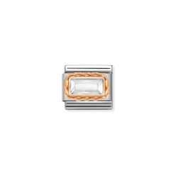 Nomination – Composable Classic FACETED BAGUETTE WITH RICH SETTING in steel and 9k gold White
