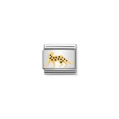 Nomination – COMPOSABLE Classic EARTH ANIMALS 1 in stainless steel with enamel and 18k gold (16_Leopard)