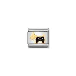 Nomination – COMPOSABLE Classic EARTH ANIMALS 1 in stainless steel with enamel and 18k gold Terrier Dog