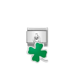 Nomination – Composable Classic CHARMS steel, 925 sterling silver and enamel Green four-leaf clover