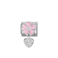 Nomination – Composable Classic CHARMS steel, 925 sterling silver, enamel and cz (01_Pink flower with heart)