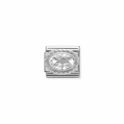 Nomination – Composable Classic FACETED CZ in stainless steel with 925 sterling silver setting and detail White