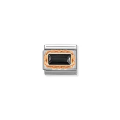 Nomination – Composable Classic FACETED BAGUETTE WITH RICH SETTING in steel and 9k gold Black