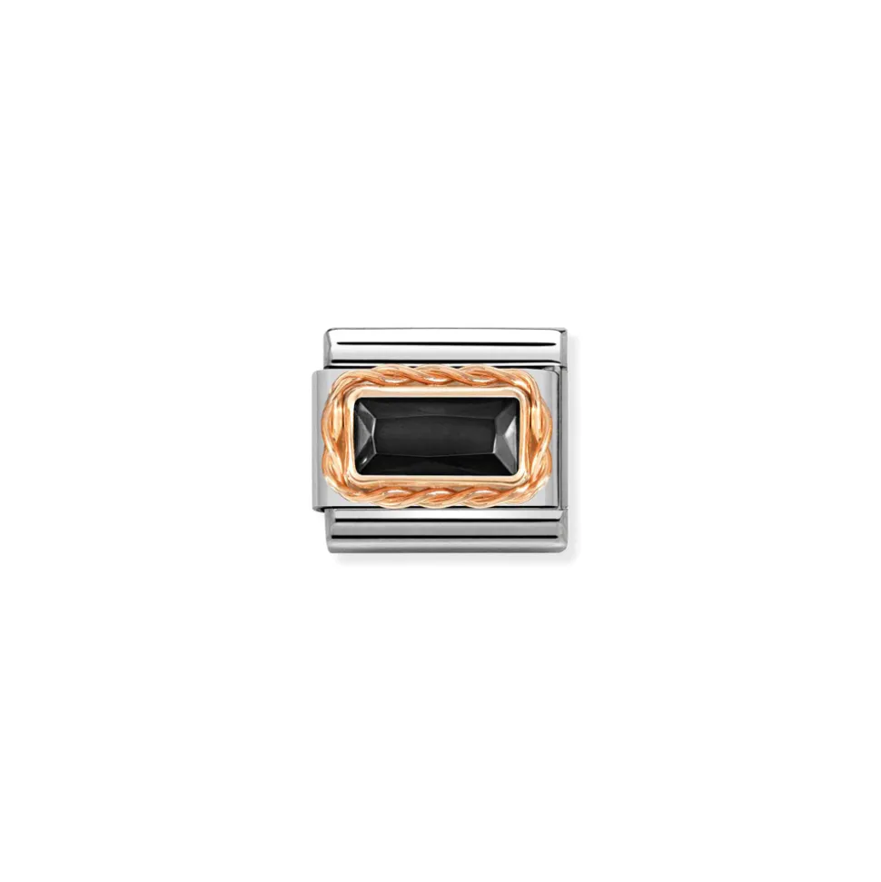 Nomination – Composable Classic FACETED BAGUETTE WITH RICH SETTING in steel and 9k gold Black