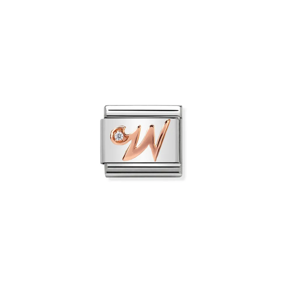 Nomination – Composable Classic LETTERS steel, zircon and 9k rose gold W