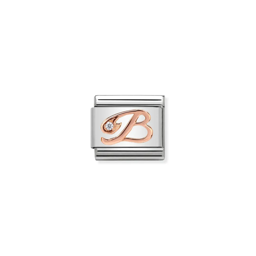 Nomination – Composable Classic LETTERS steel, zircon and 9k rose gold B