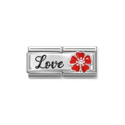 Nomination – Composable DOUBLE Classic DETAILED steel, enamel, cz and 925 sterling silver (14_Love with flower)
