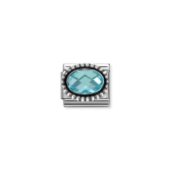 Nomination – Composable FACETED CZ, steel with OXIDIZED OVAL BEADED RICH SETTING 925 silver (006_LIGHT BLUE)