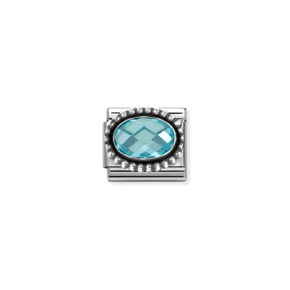 Nomination – Composable FACETED CZ, steel with OXIDIZED OVAL BEADED RICH SETTING 925 silver (006_LIGHT BLUE)