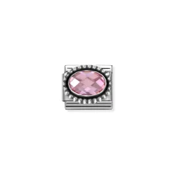 Nomination – Composable FACETED CZ, steel with OXIDIZED OVAL BEADED RICH SETTING 925 silver (003_PINK)