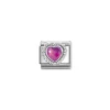 Nomination – Composable FACETED STONES, steel with 925 sterling silver HEART with DOTS RICH SETTING (030_FUCHSIA)
