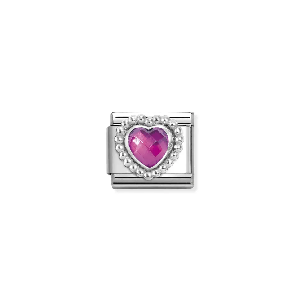 Nomination – Composable FACETED STONES, steel with 925 sterling silver HEART with DOTS RICH SETTING (030_FUCHSIA)