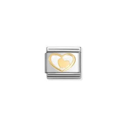 Nomination -Composable Classic LOVE 2 stainless steel, enamel and 18k gold (27_Heart in heart WHITE)