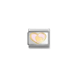 Nomination -Composable Classic LOVE 2 stainless steel, enamel and 18k gold (30_Heart in heart PINK)
