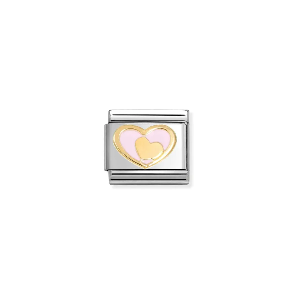 Nomination -Composable Classic LOVE 2 stainless steel, enamel and 18k gold (30_Heart in heart PINK)
