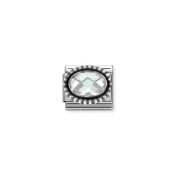 Nomination -Composable FACETED CZ, steel with OXIDIZED OVAL BEADED RICH SETTING 925 silver (010_White)