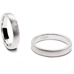 Noën – Giftering i økologisk matt 14k hvitt gull med diamant – Selges enkeltvis!
