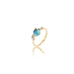 Noën – Stellini ring i matt gult gull med diamanter og blå topaz