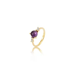 Noën – Stellini ring i matt gult gull med diamanter og ametyst