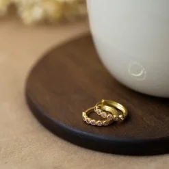 Nora Mørk by Gulldia – Øreringer i forgylt sølv med ruby zirkonia 15 mm